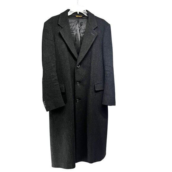 B.W. Harris Designer Black Wool Mens Vintage Button Up Lined Long Overcoat  44L - Picture 1 of 11